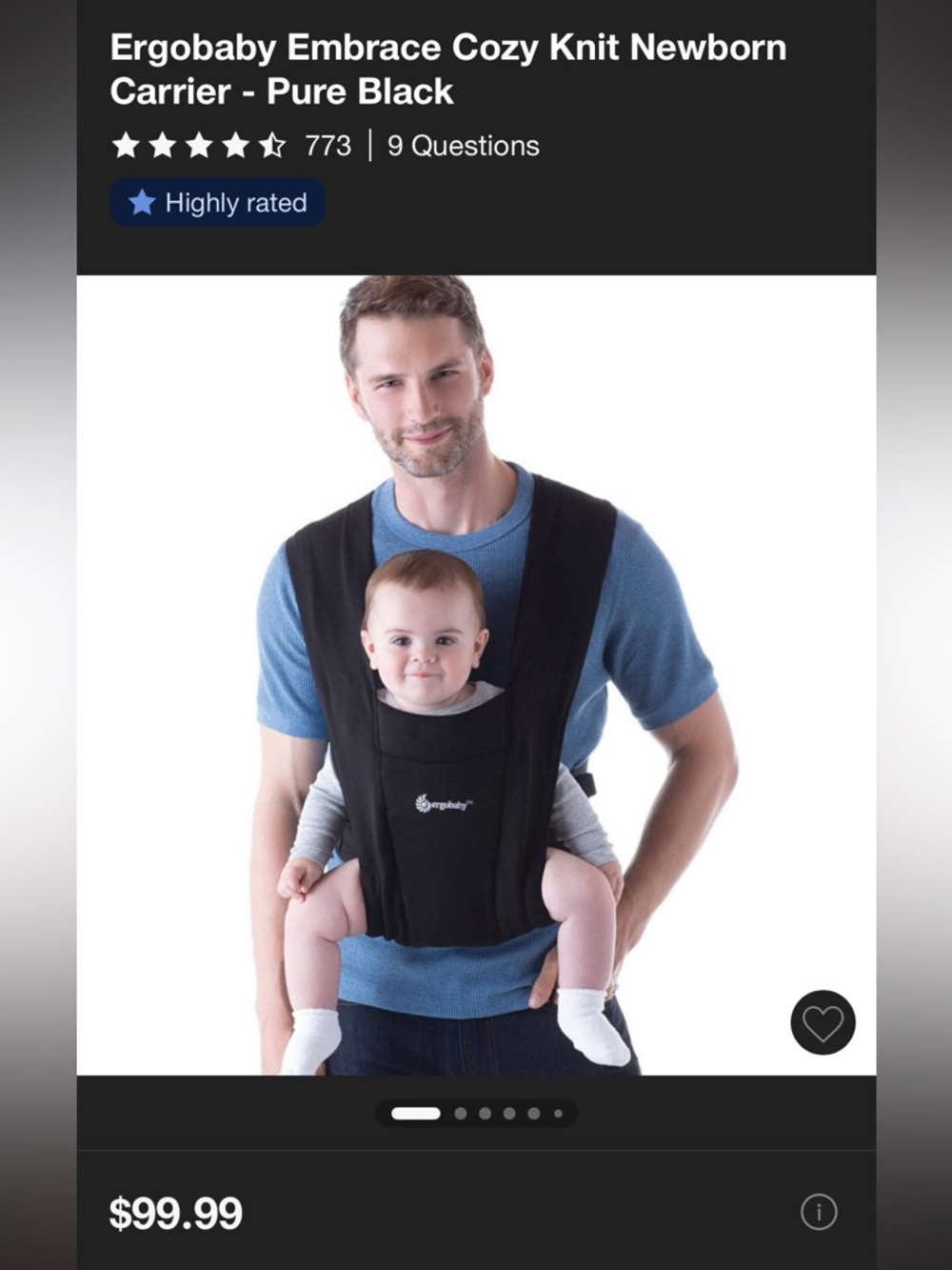 Ergobaby Embrace Cozy Knit Newborn
Carrier - Pure Black